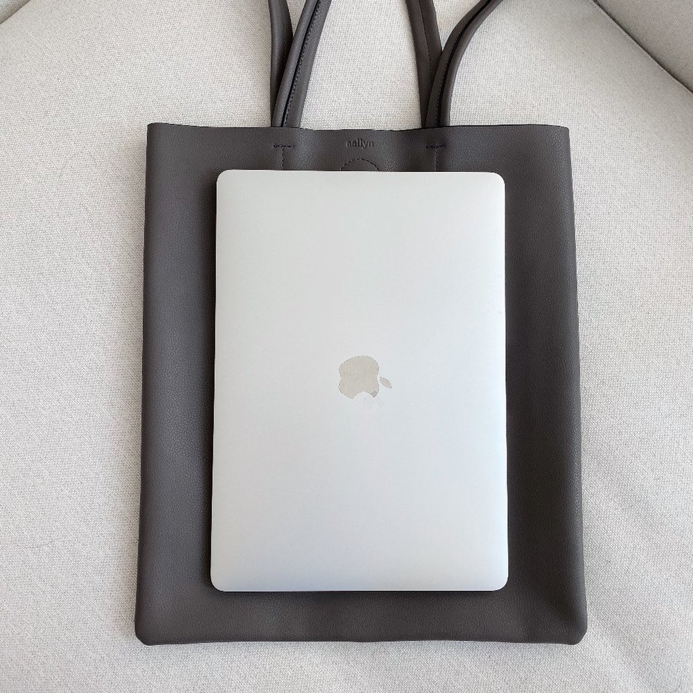 The Ava Genuine Minimal Leather Tote - Grey - Picture 8 of 14